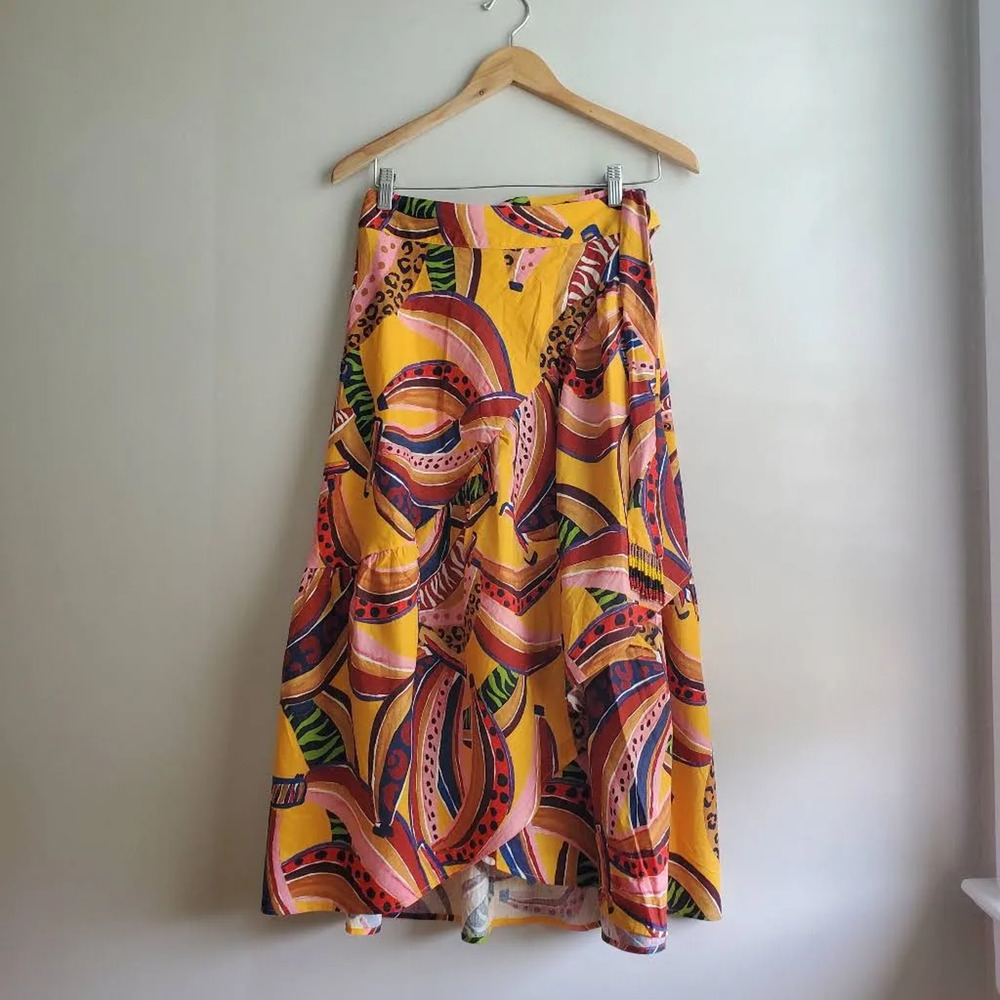 FARM RIO Linen Banana Wrap Skirt Size Small Midi Tropical Colorful NEW - Picture 7 of 7